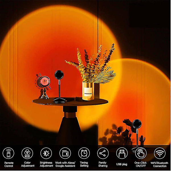 Solnedgang Lampe, 16 Farver Solnedgangsprojektionslampe Med Fjernbetjening, Flere Farver Natlys Til Stue Soveværelse Ferie Dekoration, Usb Port