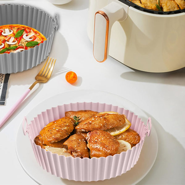 2 stk. runde Airfryer silikoneindsatser tilbehør, genanvendelig indsats, non-stick bageplade, gryde, kurv, bageform