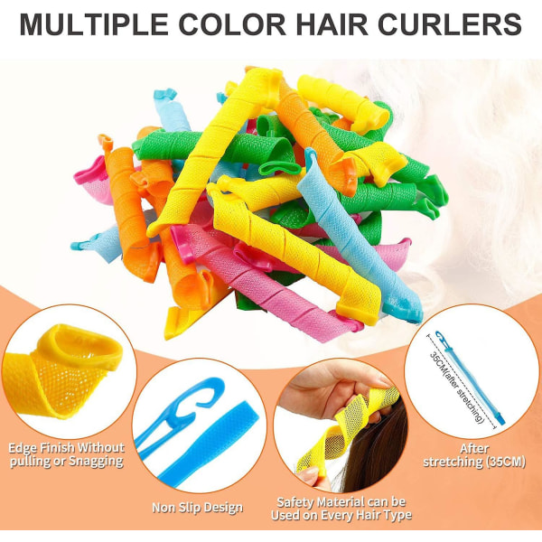 Hair Rollers Curlers, Manual Hair Rollers, Hair Rollers, Heatless Curls Hair Rollers, Magic Hair Rollers, Spiral Curling Hair Styling Kit, 18 delar H