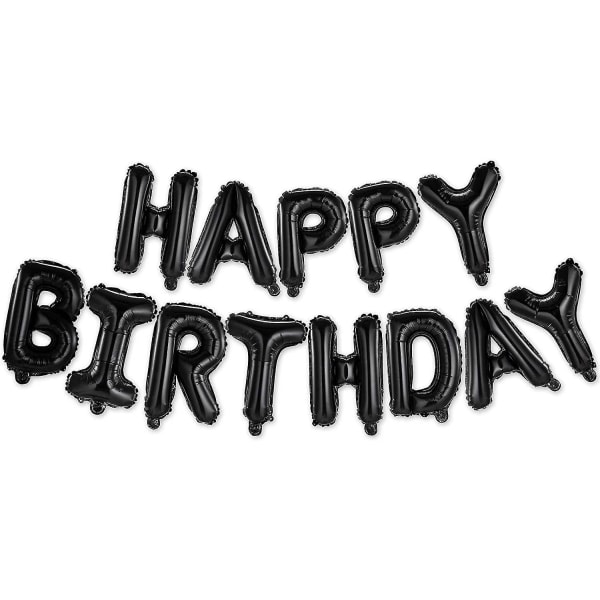 Tillykke med fødselsdagen banner (3d sort) Mylar folie bogstaver | Oppustelig festindretning og begivenhedsdekorationer til børn og voksne | Genanvendelig, miljøvenlig sjov
