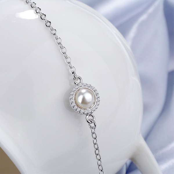 Pearl Crystal Stone Armband Silver Chain Damsmycken present, 1 st - Silver