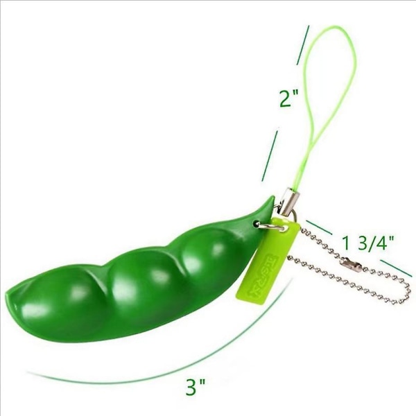 Nyckelringar, paket om 5 Crush A Squeeze A Bean Nyckelringar Squishy Soy Barn Vuxen Pea Toy Charm Ångest Antistress Grön
