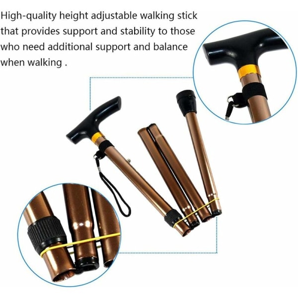 Vikbar käpp, förlängbar käpp med trähandtag, justerbar hopfällbar lättvikt, ger balans, underlättar rörlighet