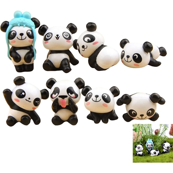 8st Panda-prydnader, mini-pandaleksaker, söta pandadockor, kreativa biltillbehör, dekorationer, tårtdekorationer