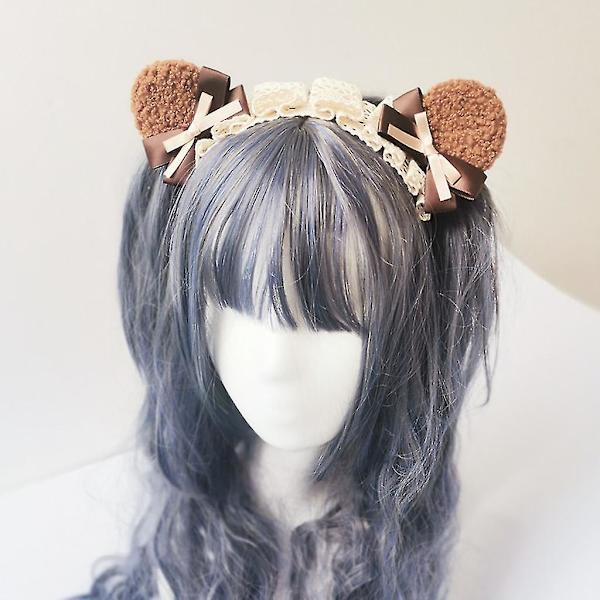Cosplay Kawaii Karvainen Eläin Karhun Korvat Pääpanta Söpö Lolita Pitsi Jousi Hiushuivi
