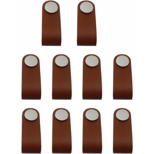 Skåpsknoppar i läder - Knoppar för läderspänne - Skåpsknoppar - Möbelknoppar - Brun (10 st)