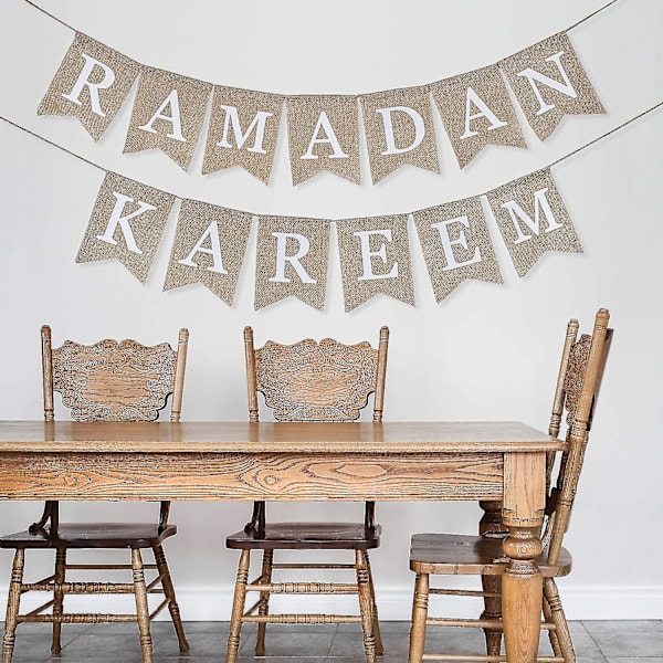 Ramadan Kareem Bunting Banner Eid Feiring Hengende Banner Burlap Bunting Dekorasjon