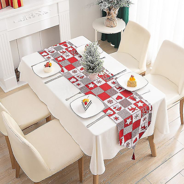 Christmas Decorations,table Runner Red Christmas Tartan Cotton, Home Tablecover Decorative, Washable Tassel Table Runner For Family Dinners, Party1pcs