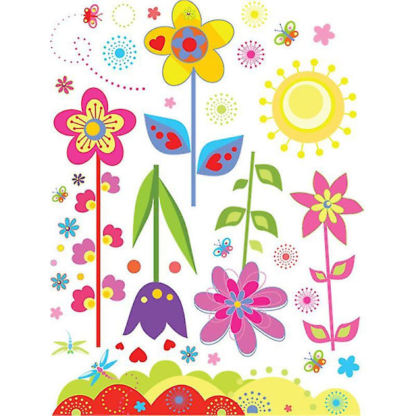 Tejpade väggdekor med tecknade blommor, avtagbar, för barnens sovrum, vardagsrum, dekoration
