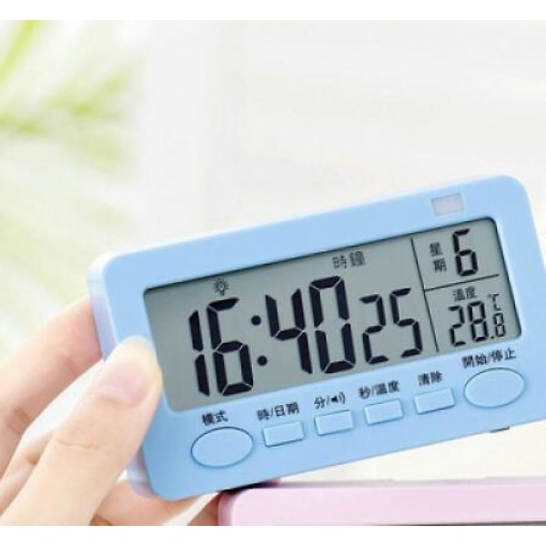 Digital Köktimer, Stor LED-Skärm, Hög Larm Smart Timer för Kök och Multifunktionell Studentväckarklocka (Blå)