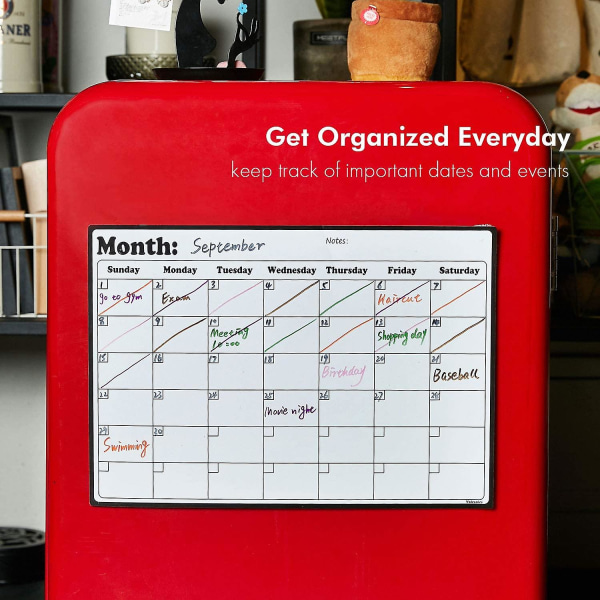 Magneettinen valkotaulu jääkaappikalenteri - Ateriasuunnittelu- ja ostoslistataulu - muistiotaulu ja perhesuunnittelun ilmoitustaulu - viikoittain