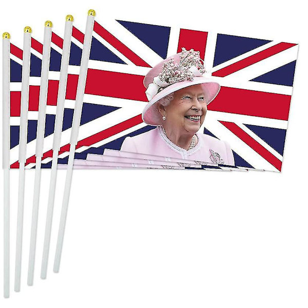 Drottning Elizabeth II Minnesflagga Union Jack 14x21 Cm Handviftningsflagga, 10 st/set
