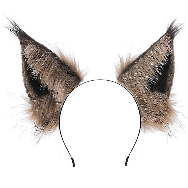 Handmade Simulation Kitten Wolf Pointed Ears Headband Furry Fluffy Plush Animal Hair Hoop Lolita Halloween Party Cosplay Costume Headpiece（B）