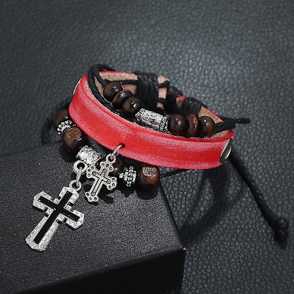 9 st flätade läderarmband herr dam manschett wrap armband handledsrem justerbar