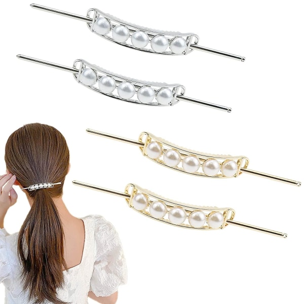 4 pakke enkle ovale perlehårpinner Vintage hår spisepinner Metall hårnål hårtilbehør for kvinner jenter