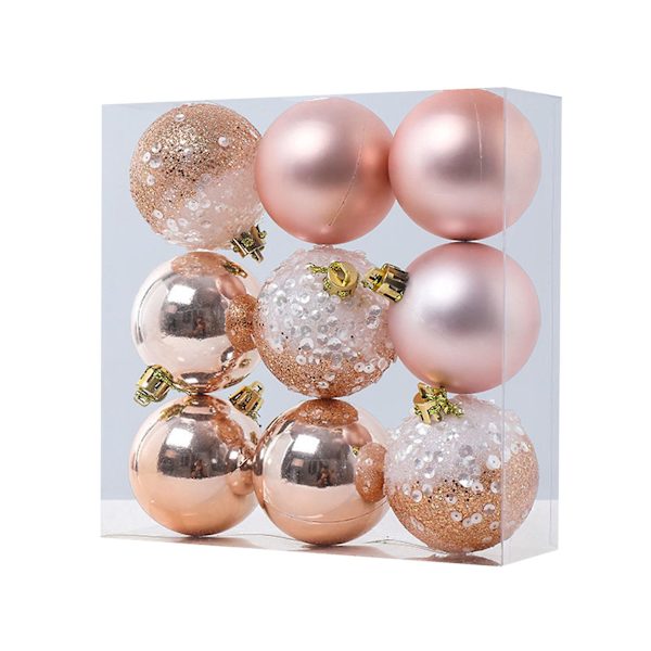 9 st julgranskulor, oförstörbara, 6 cm, färgade, tryckta plastkulor (Champagne)
