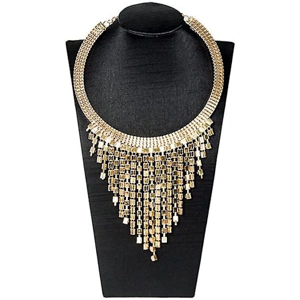 Rhinestone Statement Halskæde Øreringe Sæt Kvast Bib Choker Halskæde Etniske Chunky Halskæder til Kvinder Piger - Guld