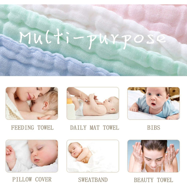 Vaskekluter for babys sensitive hud, flerlags bomulls badehåndkle, myke nyfødte ansiktskluter, flott dusjgave (10 stk, flerfarget)