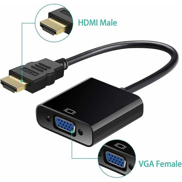 CCTV HDMI til VGA-kabel og -adapter, HD 1080P aktiv HDMI til VGA-adapter hann til hunn videokonverter for datamaskin, stasjonær, bærbar PC, PC, skjerm