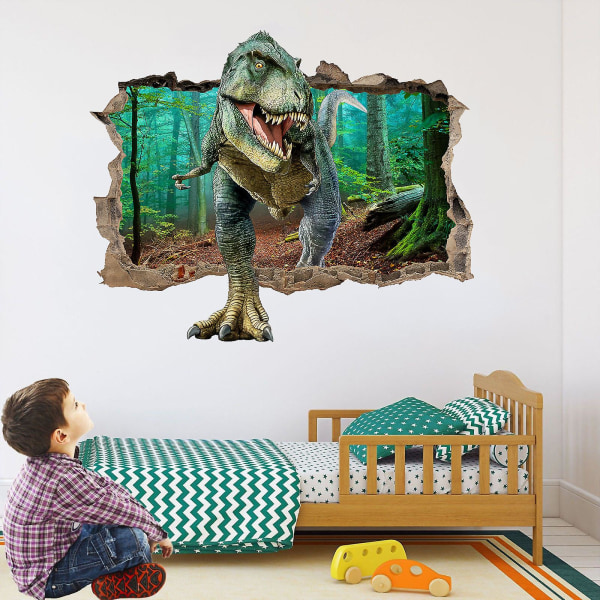 Dinosaurieväggdekal Trasig 3D dekorativ väggdekor Avtagbar Pojkarsovrum Baby Barnväggdekoration