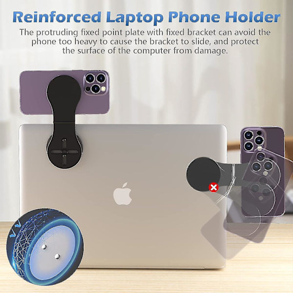 MagSafe Magnetisk Laptop Telefonhållare, 360° Rotationsbar Biltripod Telefonhållare Stativ Handsfree Vikbar Ultratunn (Svart)