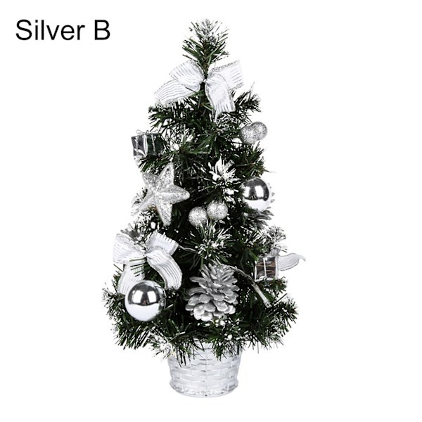 Julgran i PVC, hållbar och fin utförd, miniatyr för skrivbord, belysning, julgran för fest (B, Silver)