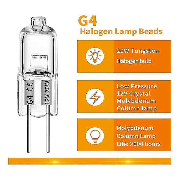 40 stk G4 12v 20w Halogenlampe G4 12v Pære Innsatte Perler Krystall Lampe Halogen Pære 20w 12v Halogen
