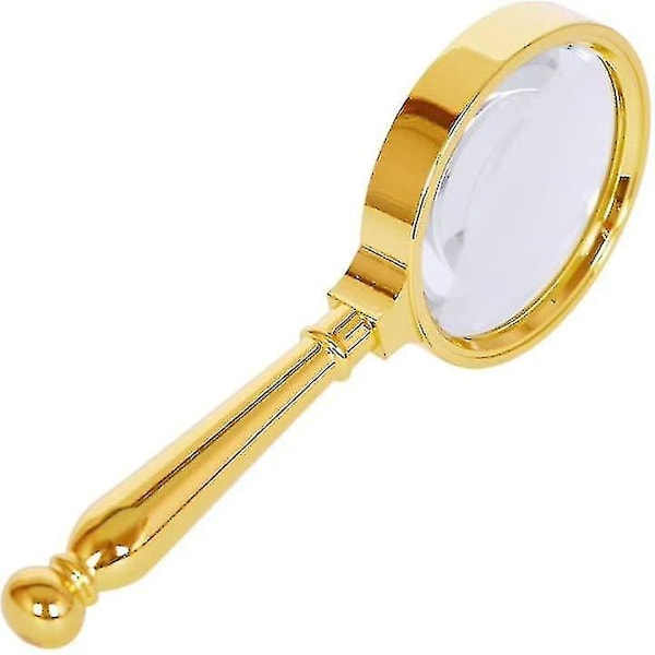 10x Käsikäyttöinen Suurennuslasi Metallikahvalla Kulta, 80mm Lukulasit Kartalle, Sanomalehdelle, Asiakirjoille, Tarroille, Heikentyneelle Näölle, Tulen Sytyttämiseen, Koruille