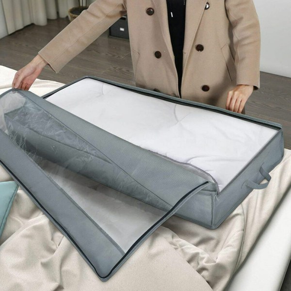Quilt förvaringsväska - Hem Dammtät Organizer Väska - Rörlig packpåse - Förvaringslåda under sängen (grå 2 delar)
