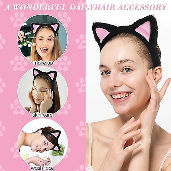 Kattöronpannband Söt Kattöronpannband för Vuxna Päls Kattöron Kattpannband Svart Kattöron för Makeup Duschfest