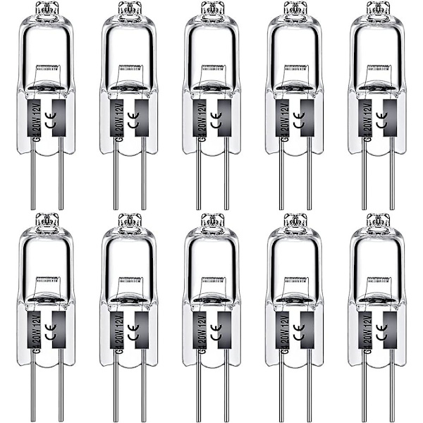 G4 Halogen Ljuskällor 10W 12V Klar Kapsel 2-stifts Lampa Halogen Stiftbas Varm Vit Dimbar 10-pack, 10 Watt