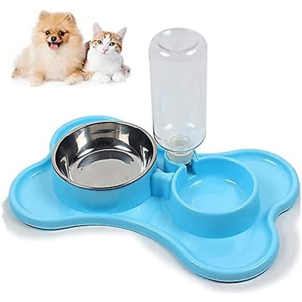 Kattskål, 2 i 1 hundskål Automatisk husdjursvattendispenser för hund/katt dispensering av torrfoder och dricksvatten