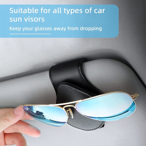 Glasögonhållare, läder glasögonhållare för bil, 2-pack glasögonhållare för bil solskydd, läder glasögonhållare (svart)