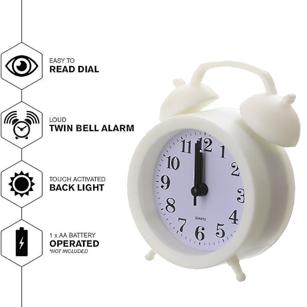 Dubbelklocka Alarmklocka (Vit)