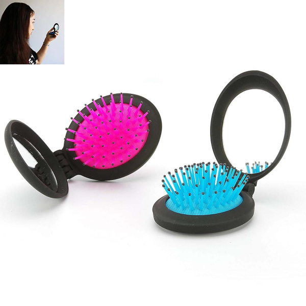 2 stk reise sammenleggbar hårbørste med speil lommekam sammenleggbar speil mini pop up hårbørstesett Bulk gaveide