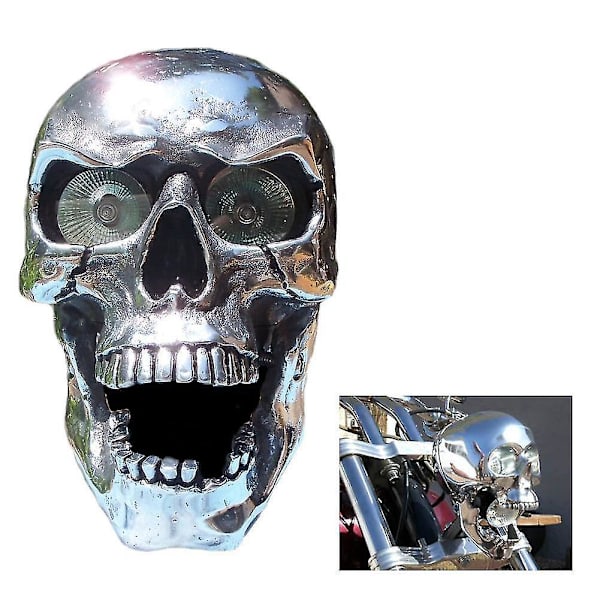 Mote sykkel hodeskalle frontlys i resin, Halloween-inspirert, med høy og lav stråle, for Halloween-dekorasjon