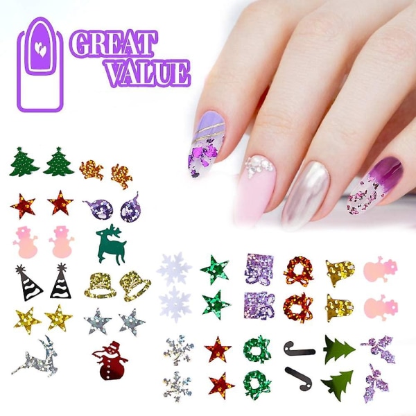 Fargede paljetter Nail Art, Glitters Thin Paillette Flakes Stickers, Christmas Nail Decals(layer karma）