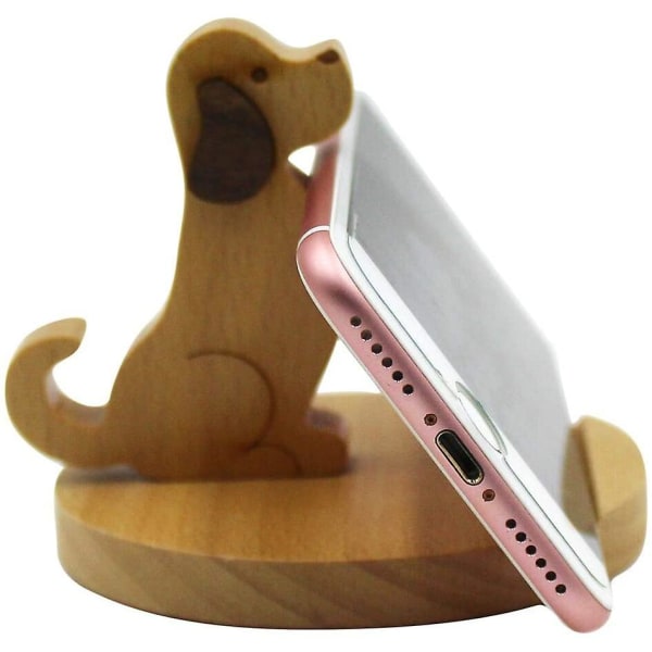 sød Hunde Mobiltelefon Holder Stander - Træ Smartphone Skrivebordsholder