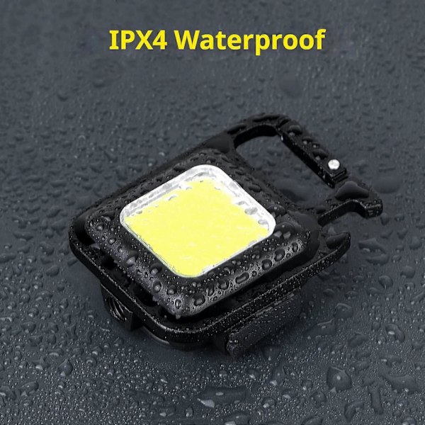 Mini LED arbeidslys, 4 stk 800 lumen inspeksjonslys oppladbare mini nøkkelring verkstedlampe med magnetkrok, COB 4 moduser lommelykter