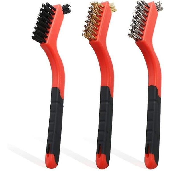 Set of 3 Wire Brushes Brass Brush Nylon Stainless Steel Scratch Brush with Curved Handle for Cleaning Rust,115g