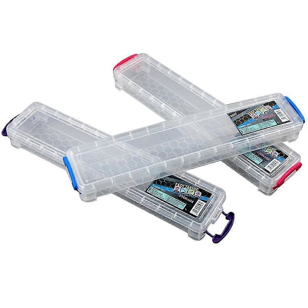 Transparent Klar Plast Pennfodral, Skrivbordslåda, Stapelbara Plastförvaringslådor med Lock (Slumpmässiga Färger)