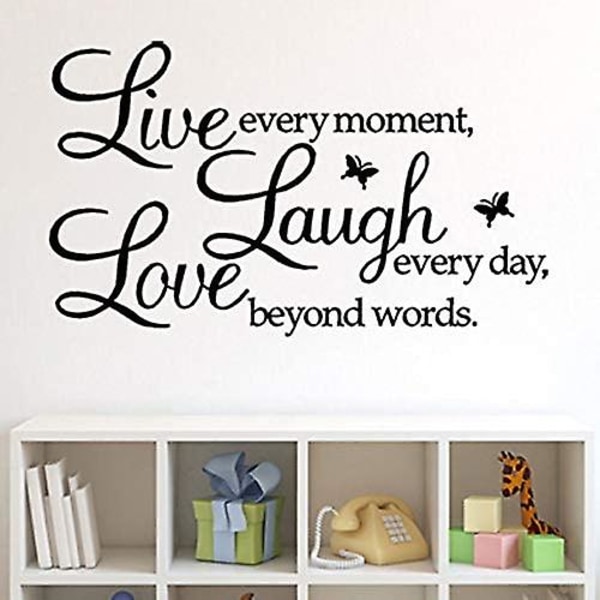 Lev hvert øjeblik, grin hver dag, elsk ud over ord, vægklistermærker Motiverende vægklistermærker, citater til inspirerende vægklistermærker, 9*9,8 tommer.