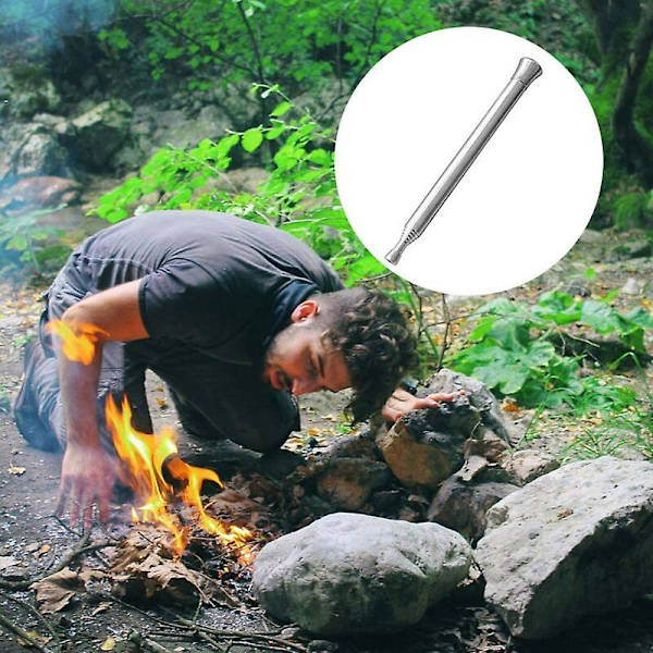 Fällbar utomhusbälg 6 sektioner rostfritt stål brandblåsare slang silver teleskoputrustning lägereldverktyg för campingresor