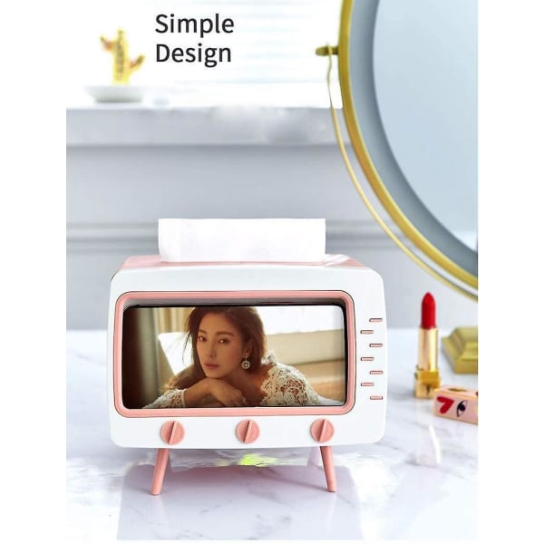 Tissue Box-hållare med telefonhållare, TV Shape Tissue och smartphone-hållare, Multipurpose Tissue Box- cover för badrum/vardagsrum/sovrum