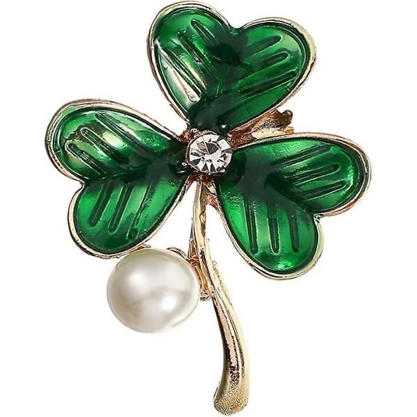 Shamrock Brosche Kløverblad Emallje Reversnål Perle Kløverblad Brosche Pin St. Patricks Day Tilbehør