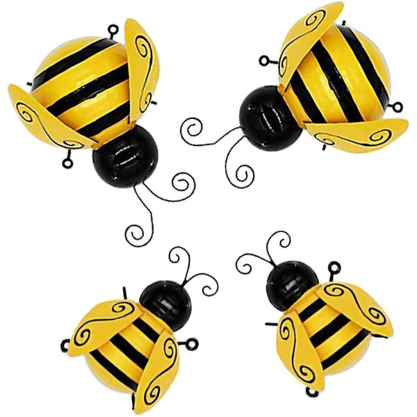 Metallbidekor Bumble Bee Trädgårdsaccenter 3d honungsbi Väggprydnad Gräsmatta Gårdstaket Rolig söta bifigurer - set av 4