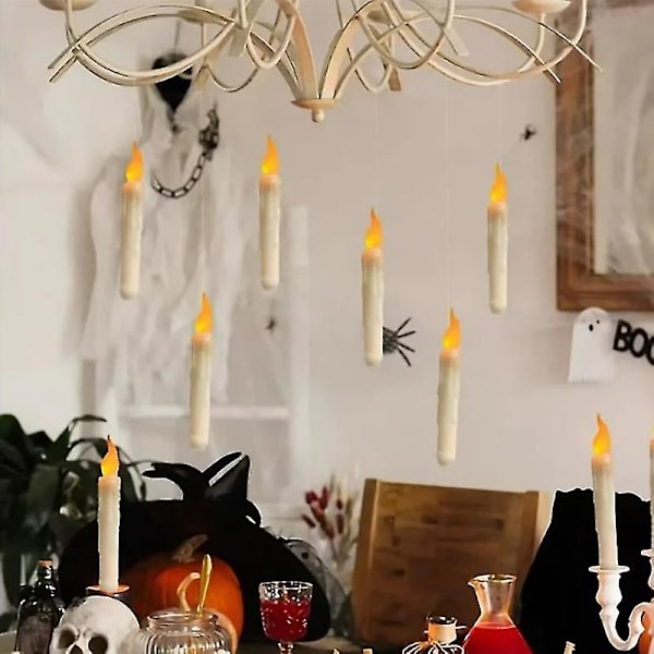 12 stk Flytende Lys Varmt Gult, Batteridrevet LED Koniske Lys Med Fjernkontroll Elektrisk Flimrende Flammeløse Lysestaker For Halloweenfest C
