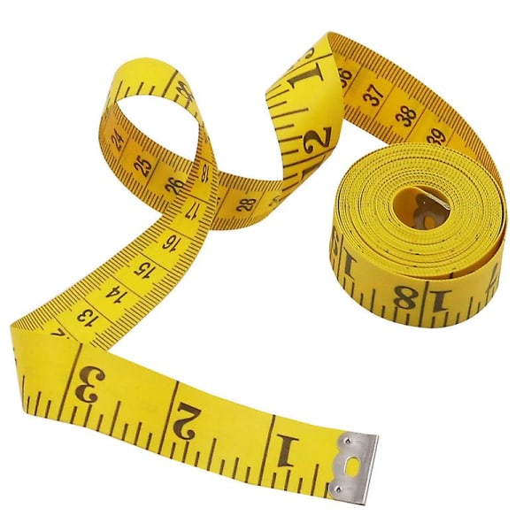 1 stk målebånd, dobbeltsidig (300 cm-120 tommer), 2 cm i bredden, gul-svart