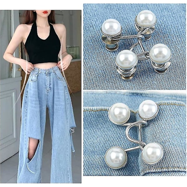 6-pack Pärlade Jeansknappar, Justerbar Spänne, Ingen Sömnad, Snappknappar för Jeans, Byxor, Klänningar.