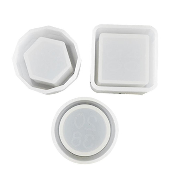 3 st silikon gjutform kristall epoxihartsform fyrkantig rund hexagonal blomkruka för gör-det-själv